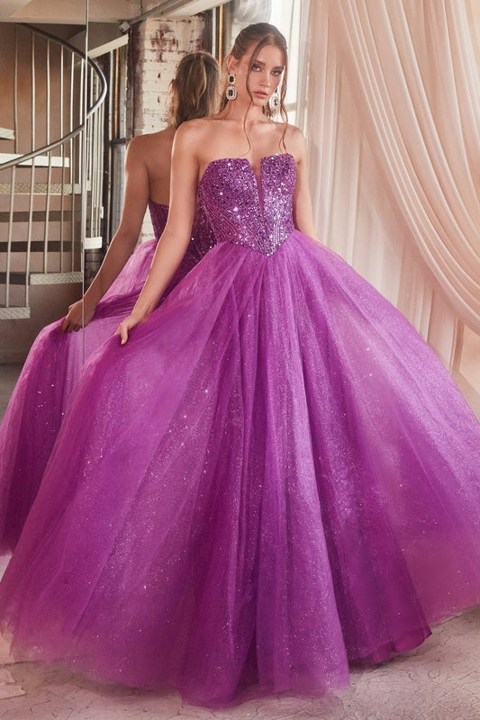 Vestido de gala largo strapless de lentejuelas con corset CD0217