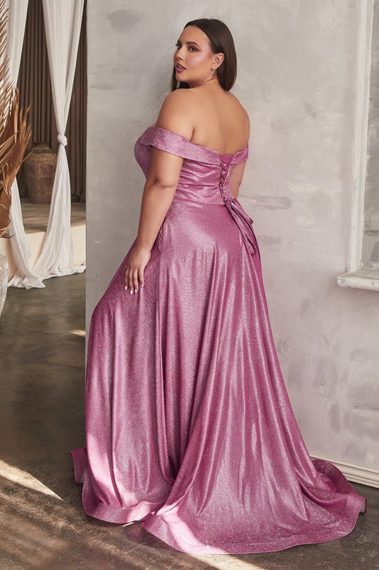 Vestido largo metálico corte princesa con brillos y corset CD210C