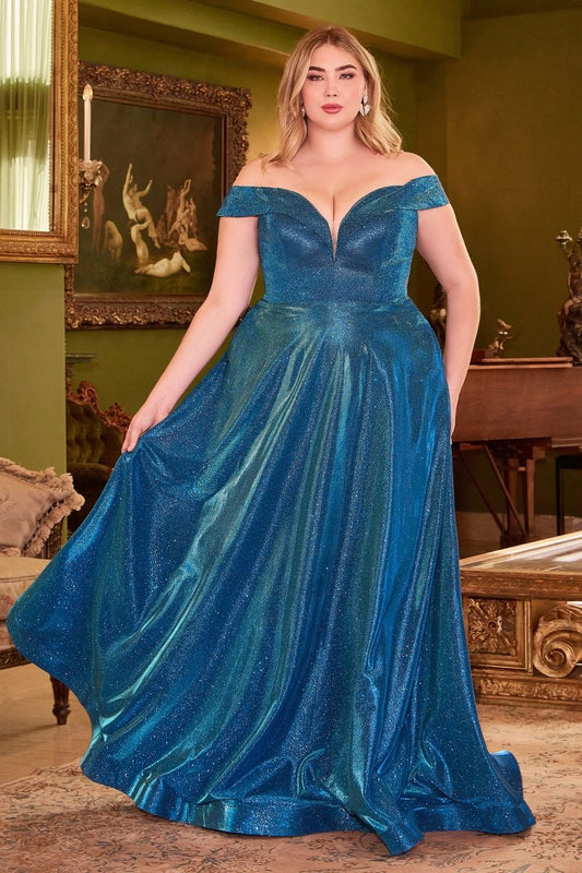 Vestido largo metálico corte princesa con brillos y corset CD210C