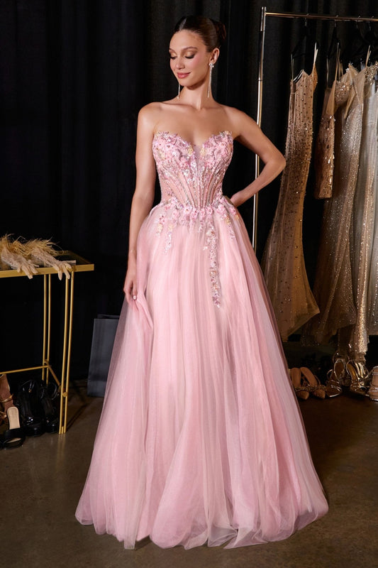 Vestido de noche bordado de lentejuelas con pedrería y abertura CD2418