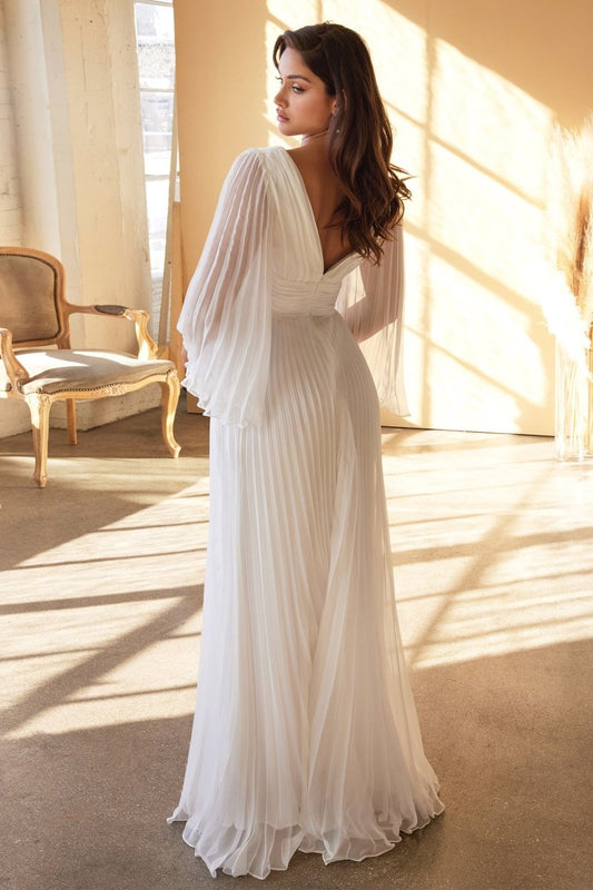 Vestido de novia de gasa con manga larga y escote en V profundo CD242W