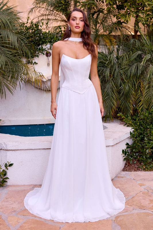 Vestido de novia strapless corte A de gasa con corset CD386W