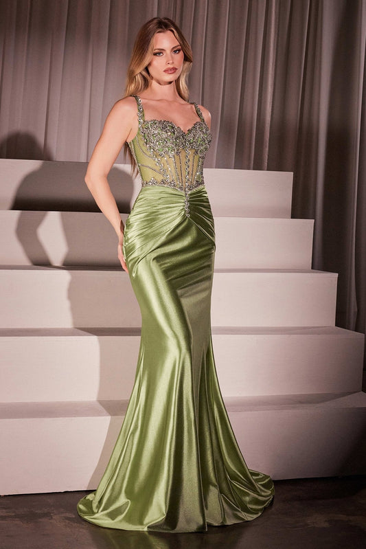 Vestido de graduación largo satinado con brillos y pedrería CD757