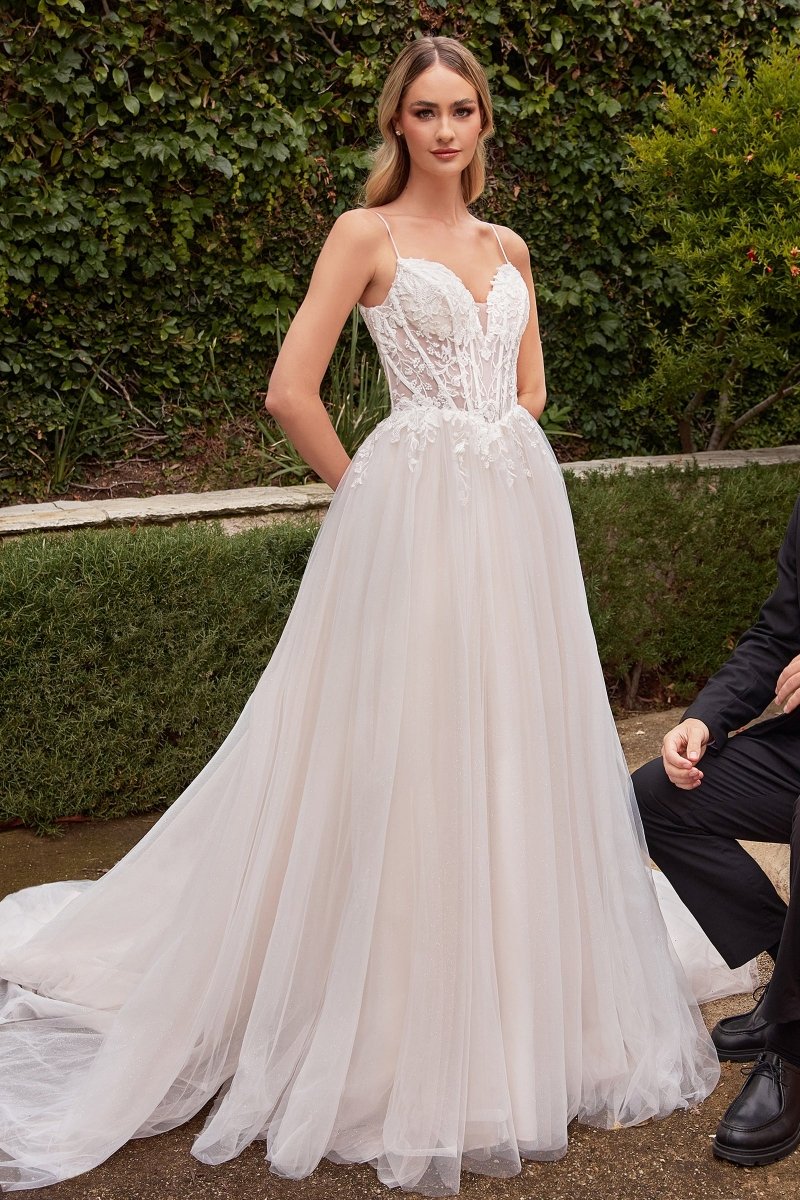 Vestido de novia corte A de tul con corset CD854W