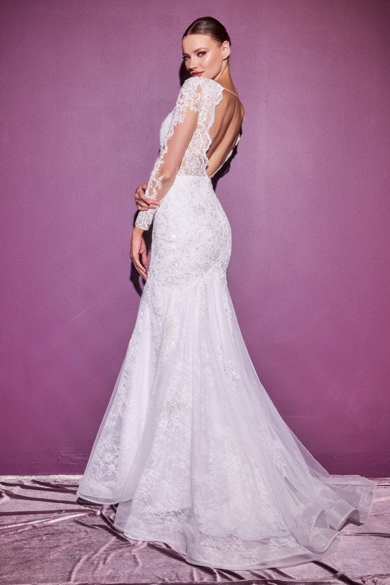 Vestido de novia bordado de lentejuelas con perlas y cola CD951W