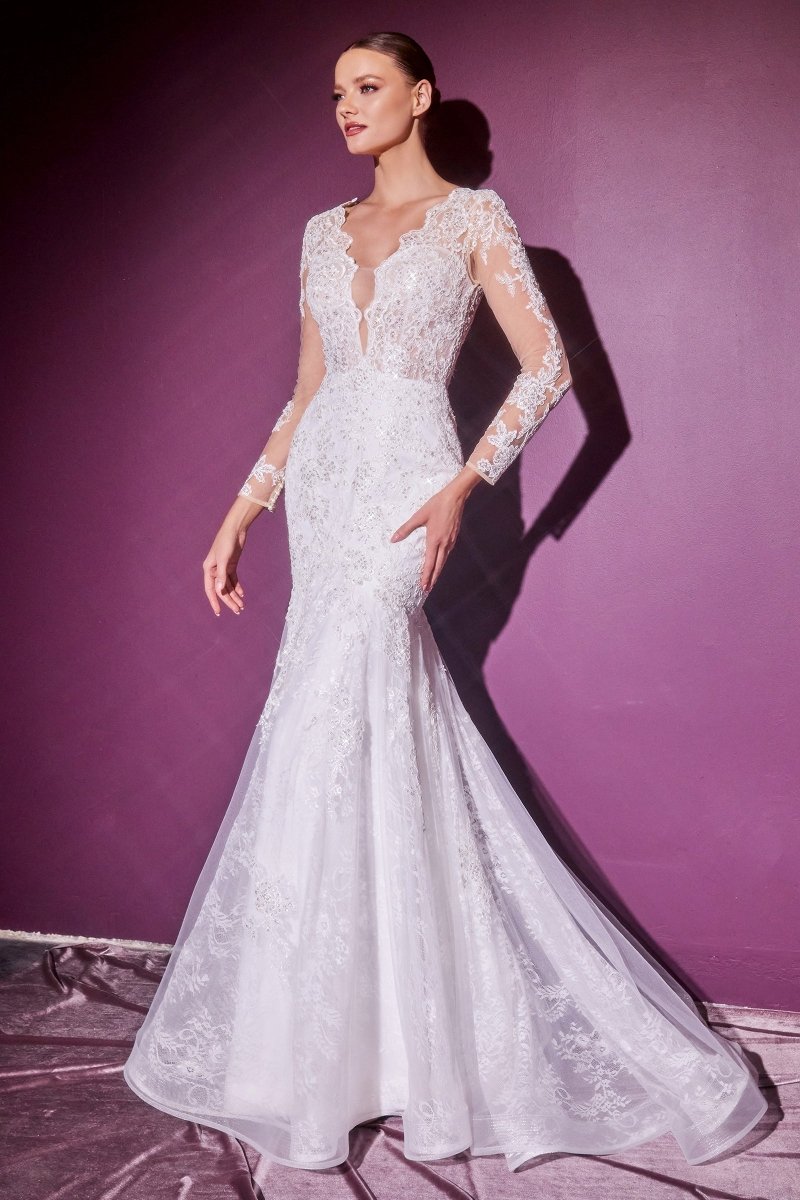Vestido de novia bordado de lentejuelas con perlas y cola CD951W