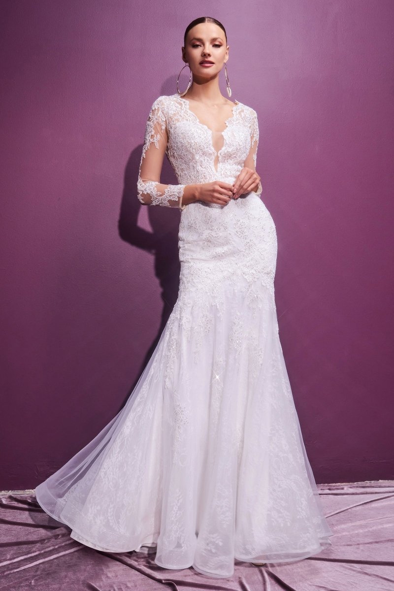 Vestido de novia bordado de lentejuelas con perlas y cola CD951W