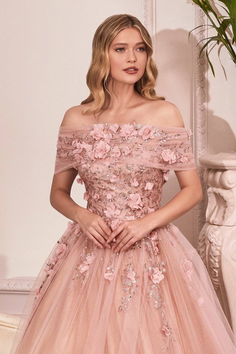 Vestido de gala largo strapless de tul con bolero y brillos CD955