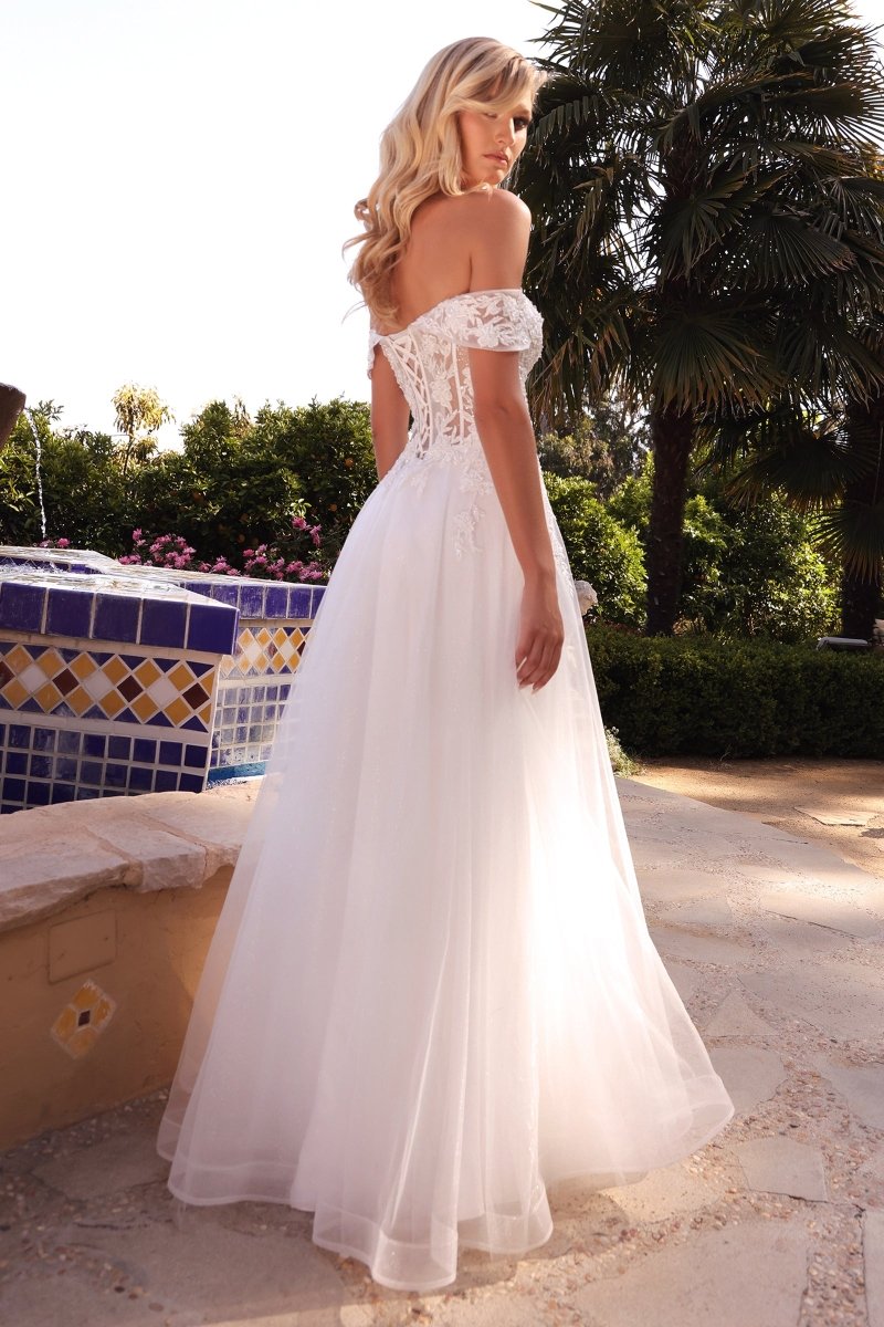 Vestido de novia corte A de encaje bordado con brillos y corset CD961W