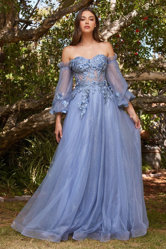 Vestido largo strapless de encaje con corset transparente CD962