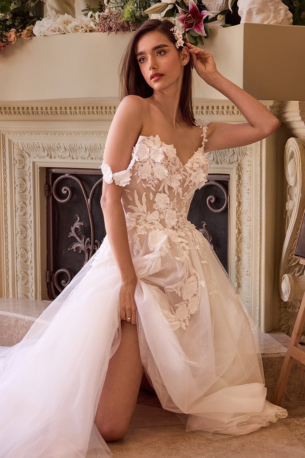 Vestido de novia corte princesa de encaje con escote corazón CDS498W