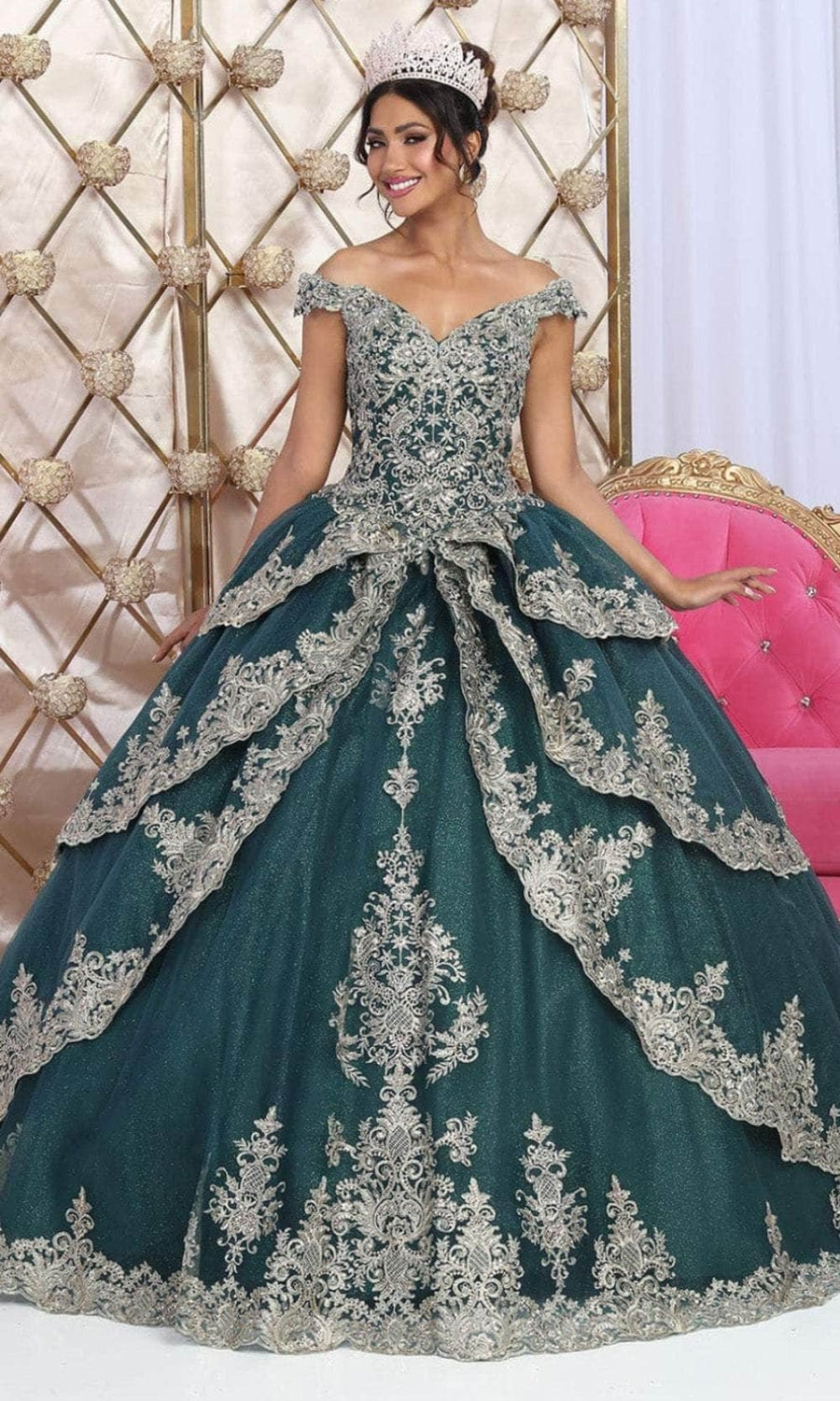 Vestido de XV Años Layla K LK234 - HUNTER GREEN/GOLD