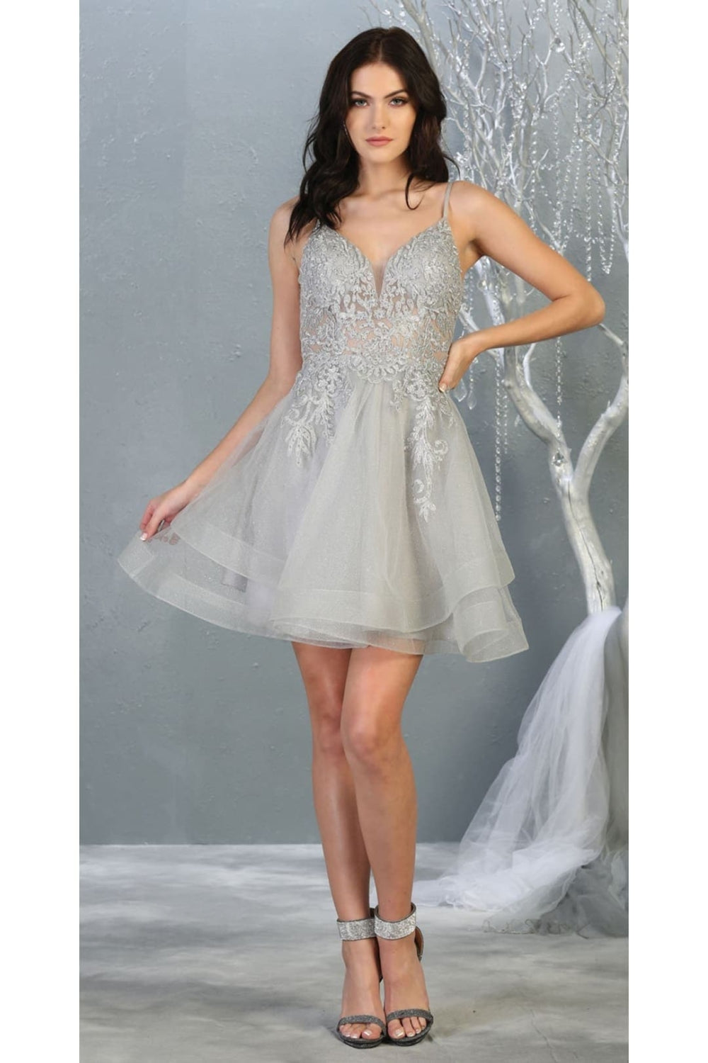 Vestido Corto de Cóctel May Queen MQ1816 - SILVER