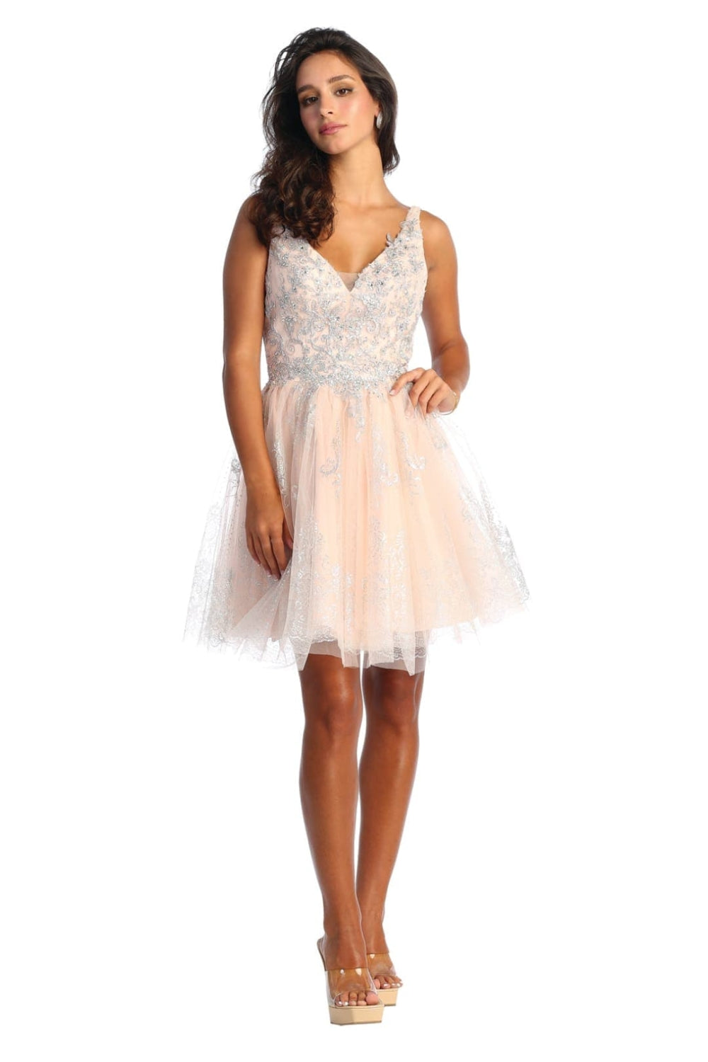 Vestido Corto de Cóctel May Queen MQ1817 - BLUSH/SILVER