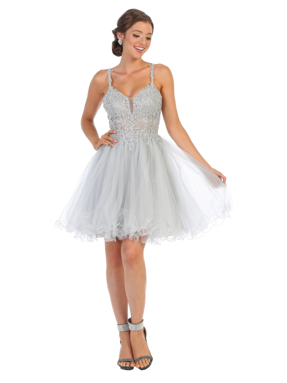 Vestido Corto de Cóctel May Queen MQ1693 - SILVER