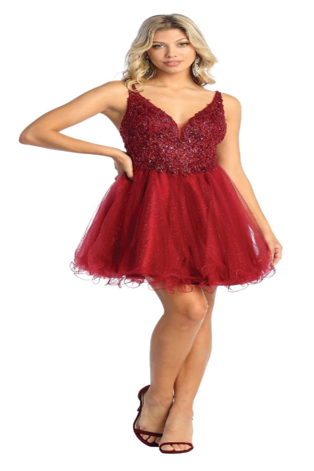 Vestido Corto de Cóctel May Queen MQ1913 - BURGUNDY