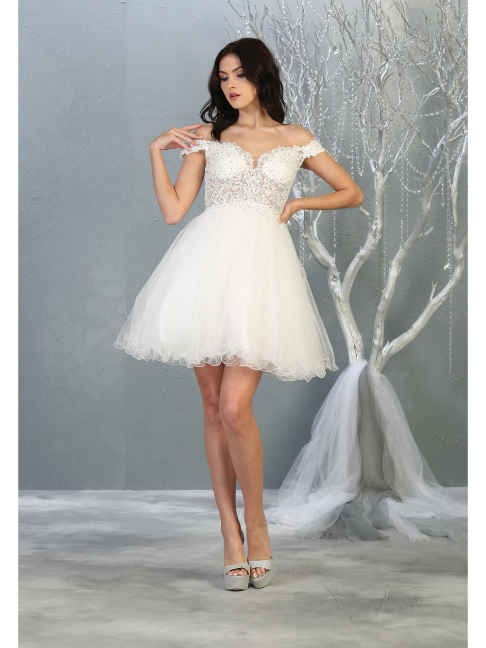 Vestido Corto de Cóctel May Queen MQ1663 - IVORY
