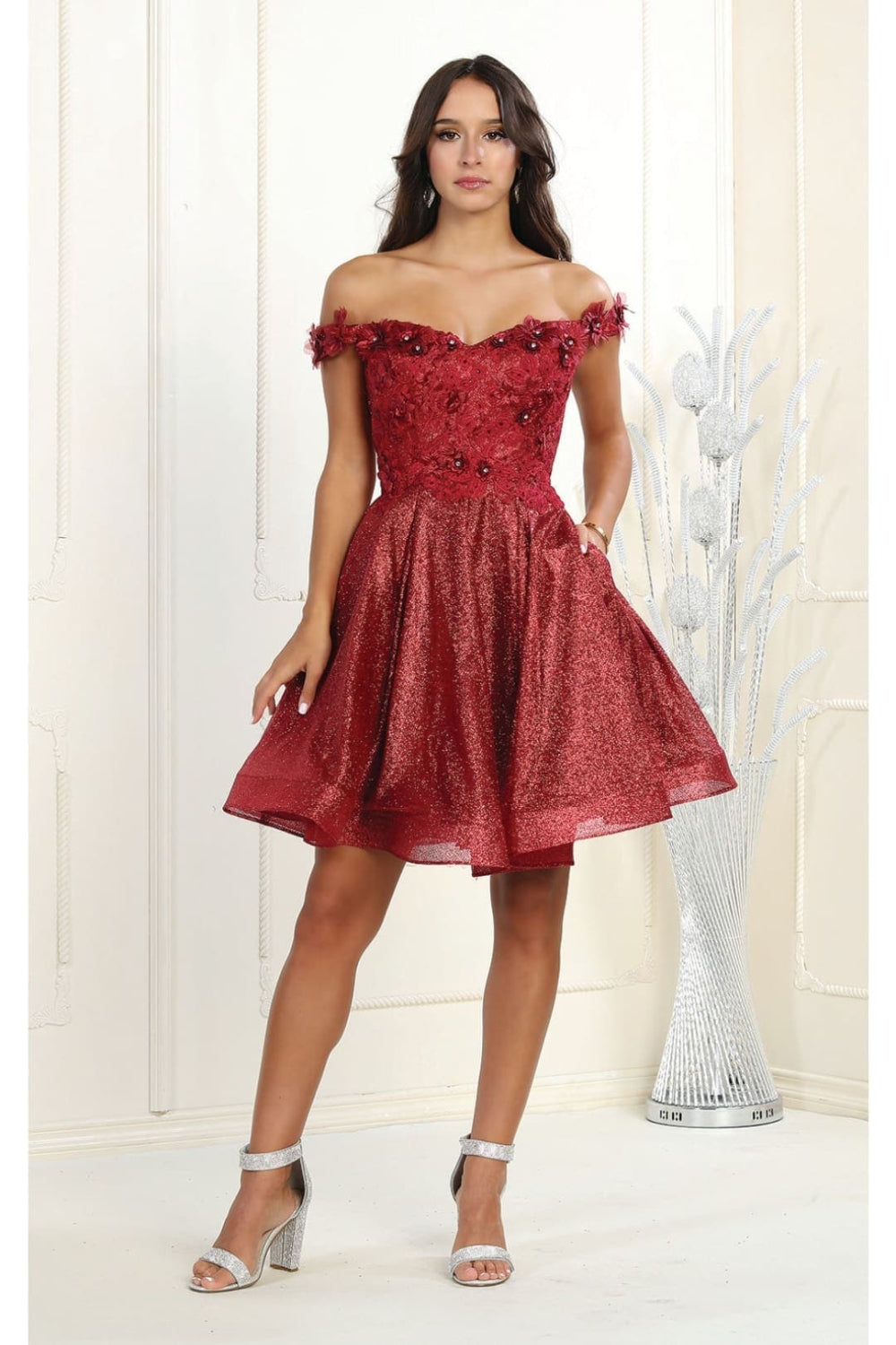 Vestido Corto de Cóctel May Queen MQ1854 - BURGUNDY
