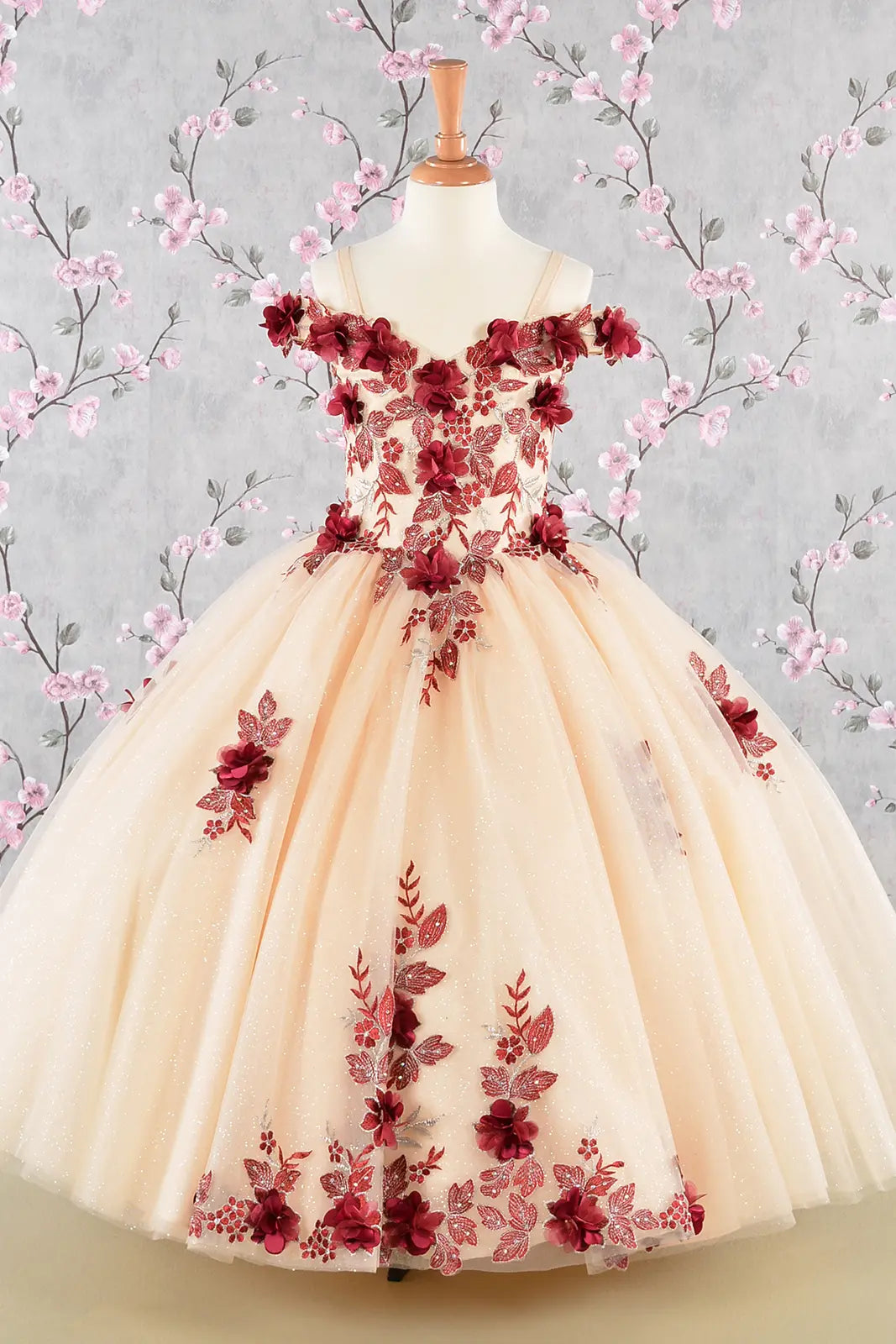 Vestido de Niña Elizabeth K GK115 - BURGUNDY/NUDE