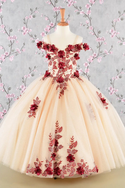 Vestido de Niña Elizabeth K GK115 - BURGUNDY/NUDE