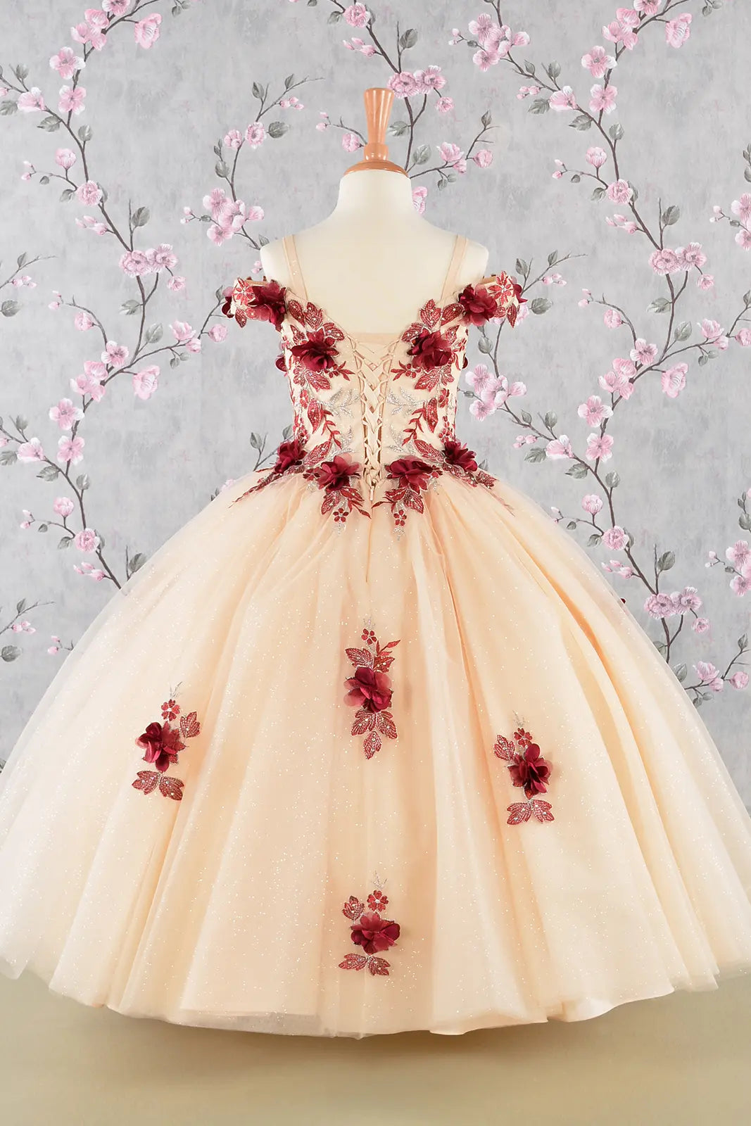Vestido de Niña Elizabeth K GK115 - BURGUNDY/NUDE