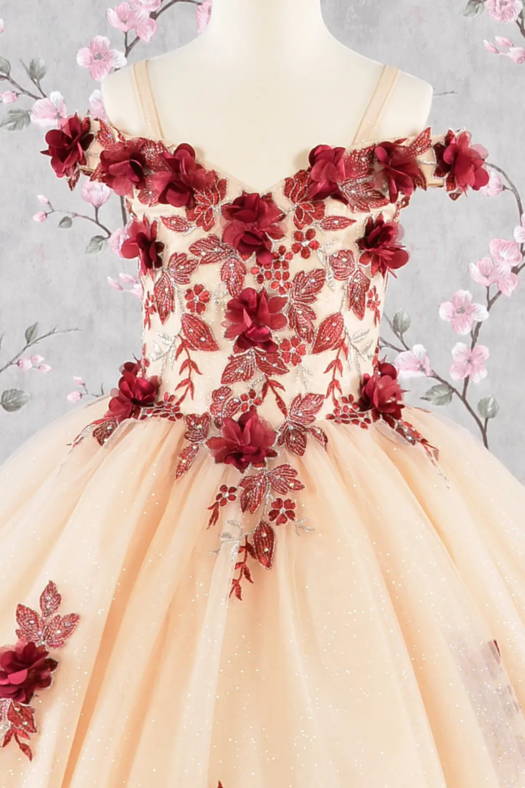 Vestido de Niña Elizabeth K GK115 - BURGUNDY/NUDE