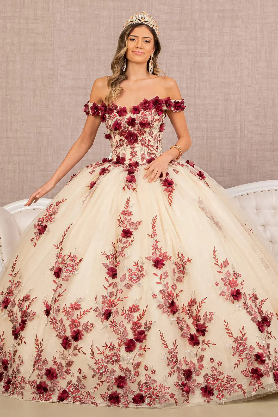 Vestido de XV Años Elizabeth K GL3105 - BURGUNDY/NUDE