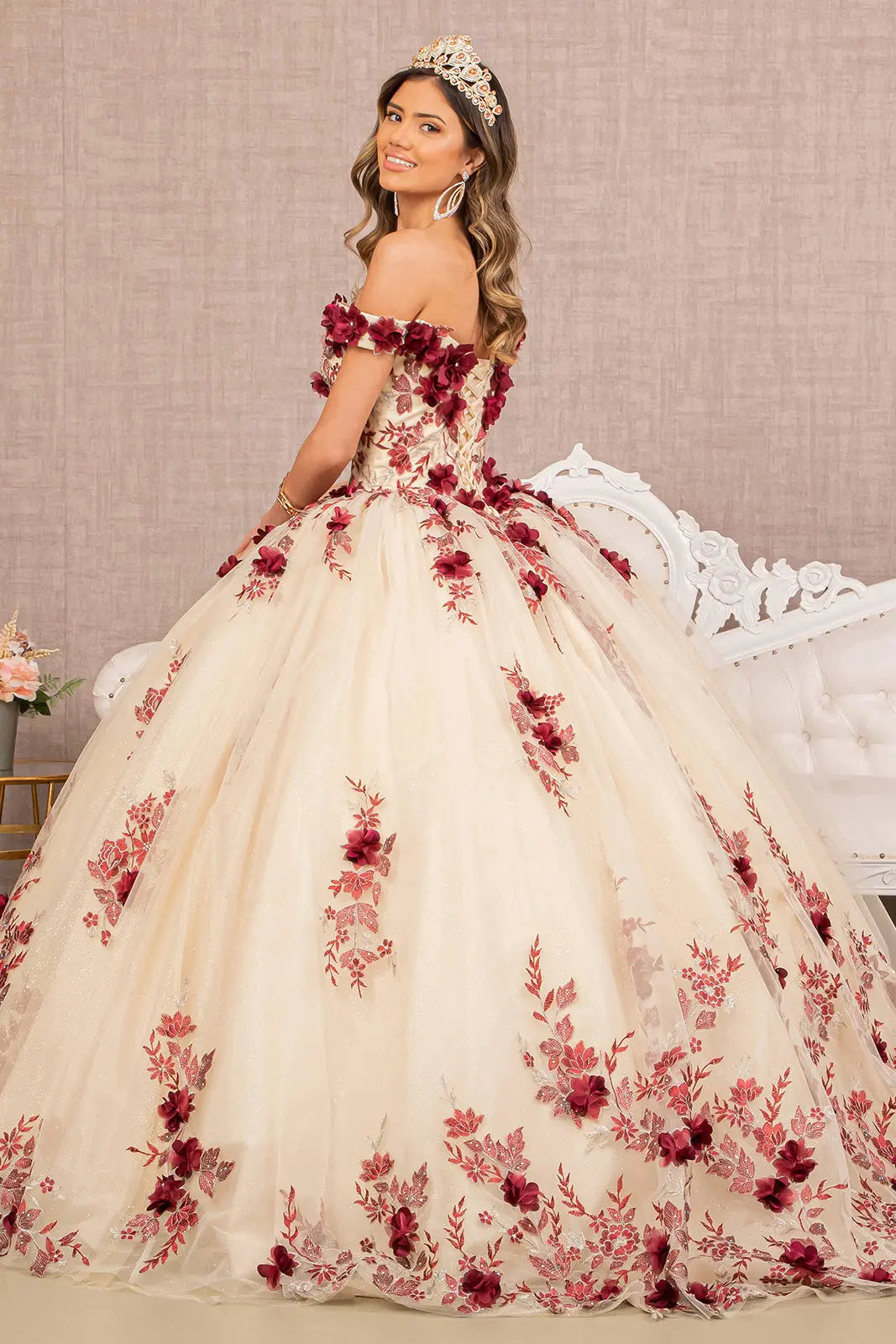 Vestido de XV Años Elizabeth K GL3105 - BURGUNDY/NUDE