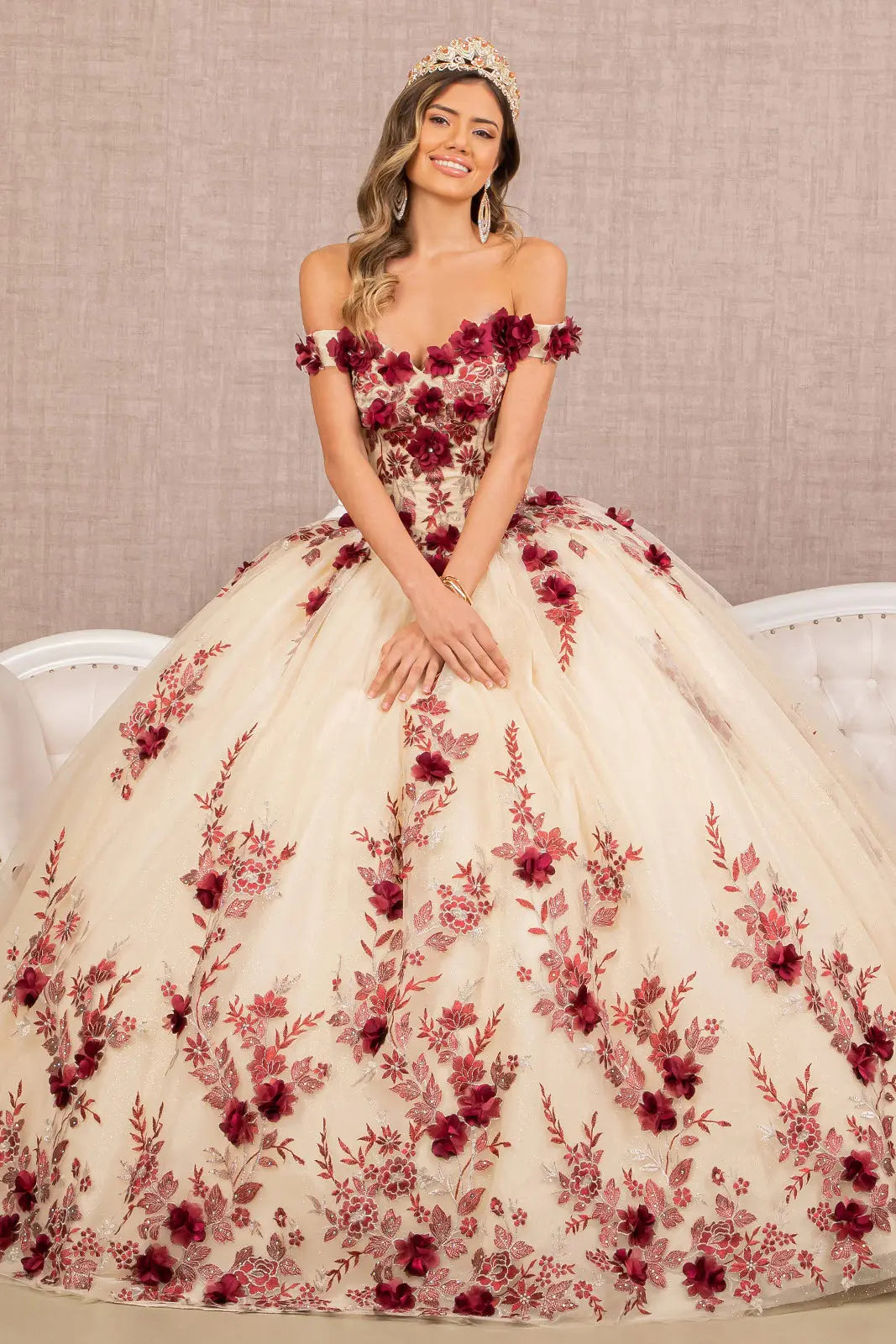 Vestido de XV Años Elizabeth K GL3105 - BURGUNDY/NUDE