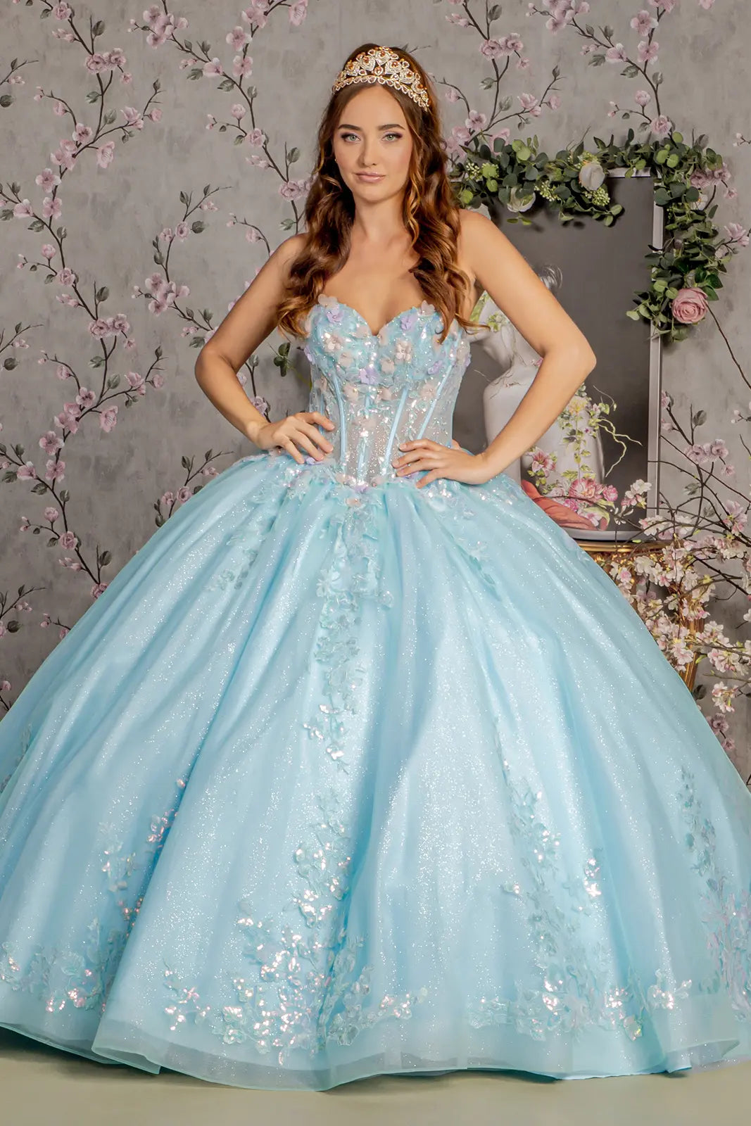Vestido de XV Años GLS by Gloria GL3332 - TIFFANY BLUE
