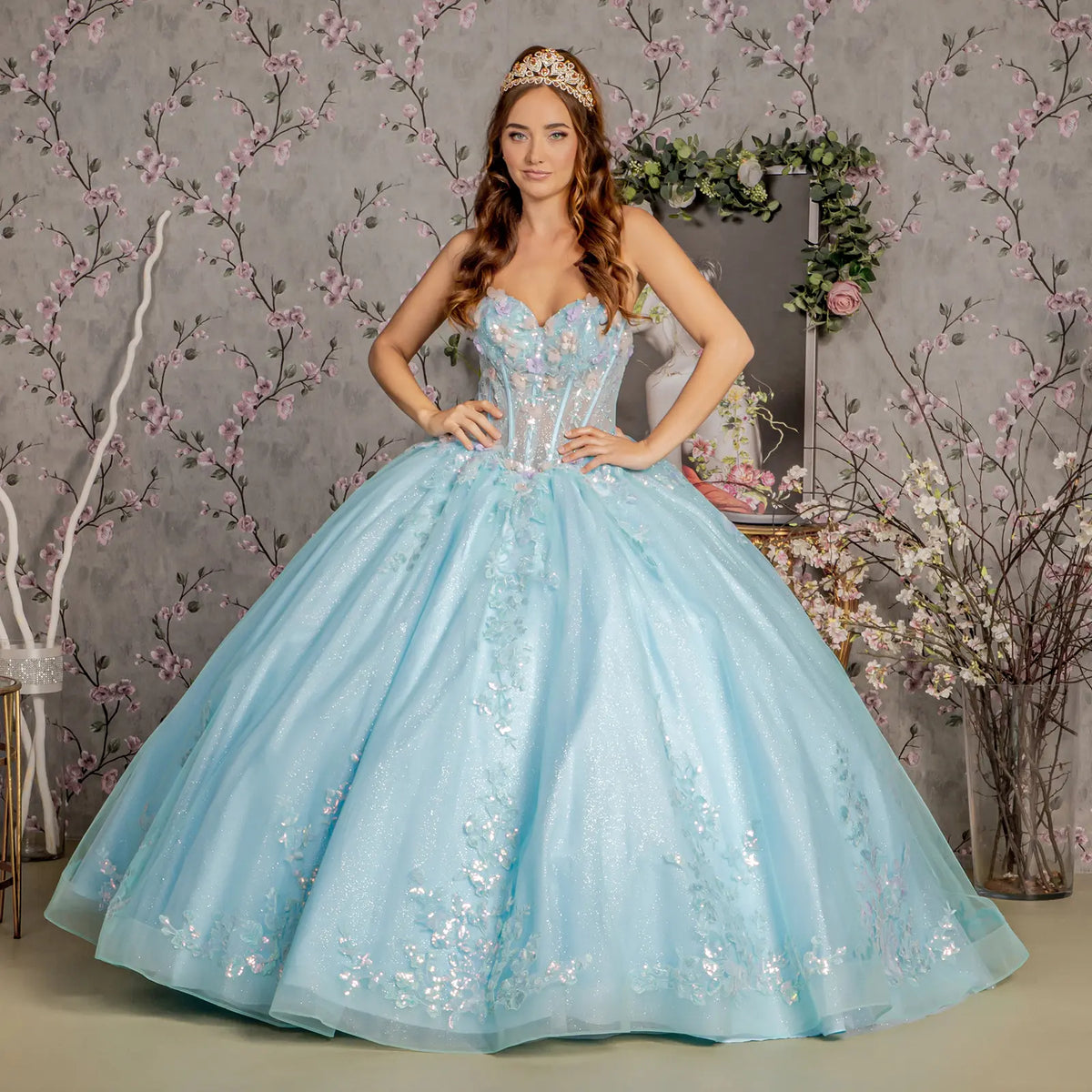 Vestido de XV Años GLS by Gloria GL3332 - TIFFANY BLUE