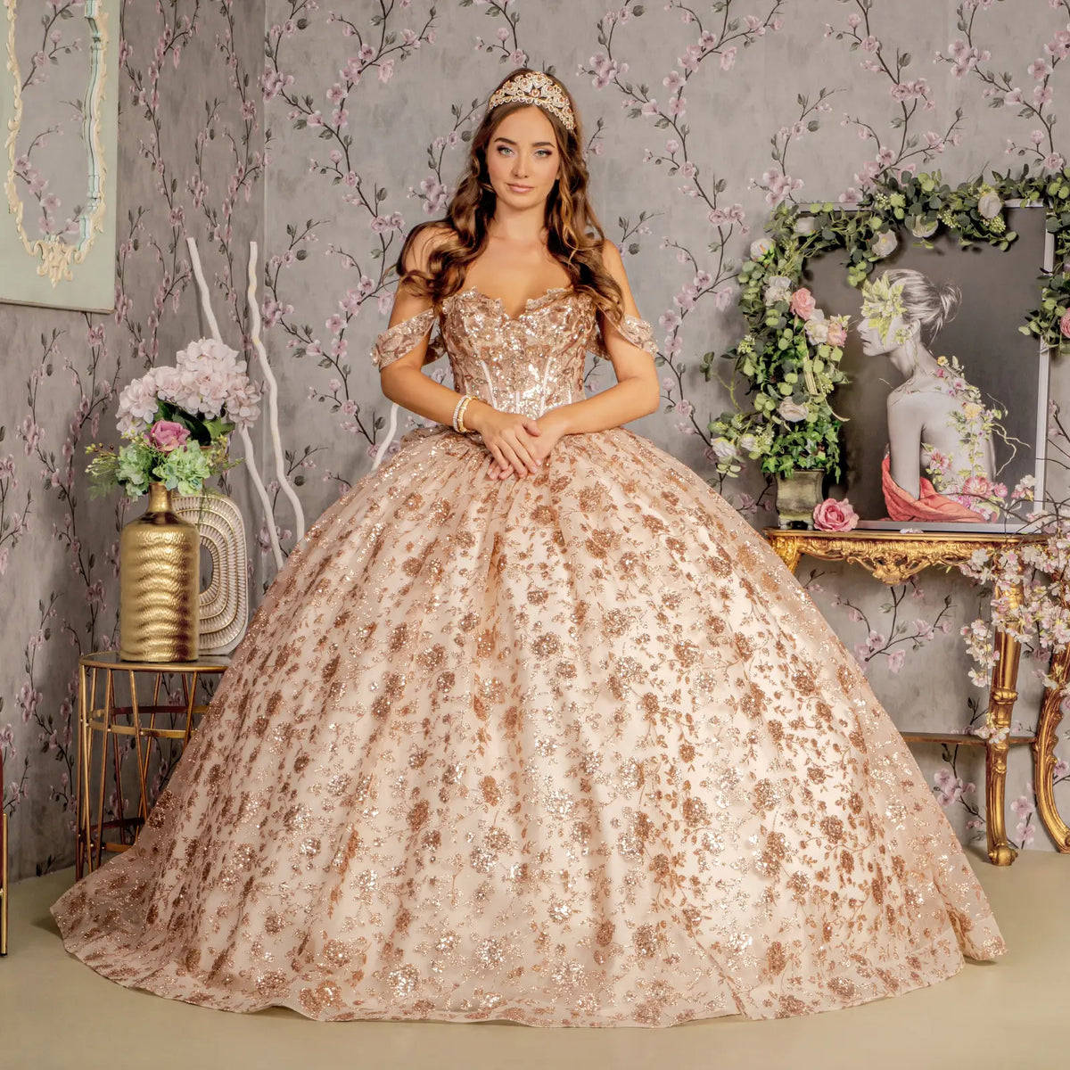 Vestido de XV Años GLS by Gloria GL3485 - CHAMPAGNE/GOLD