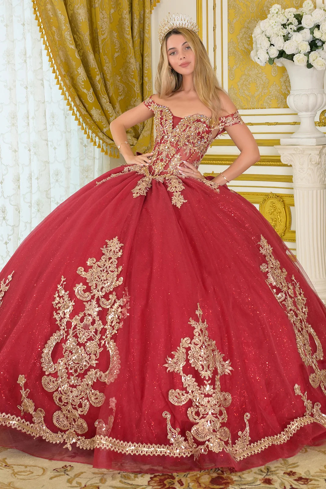 Vestido de XV Años Elizabeth K GL3673 - BURGUNDY/GOLD