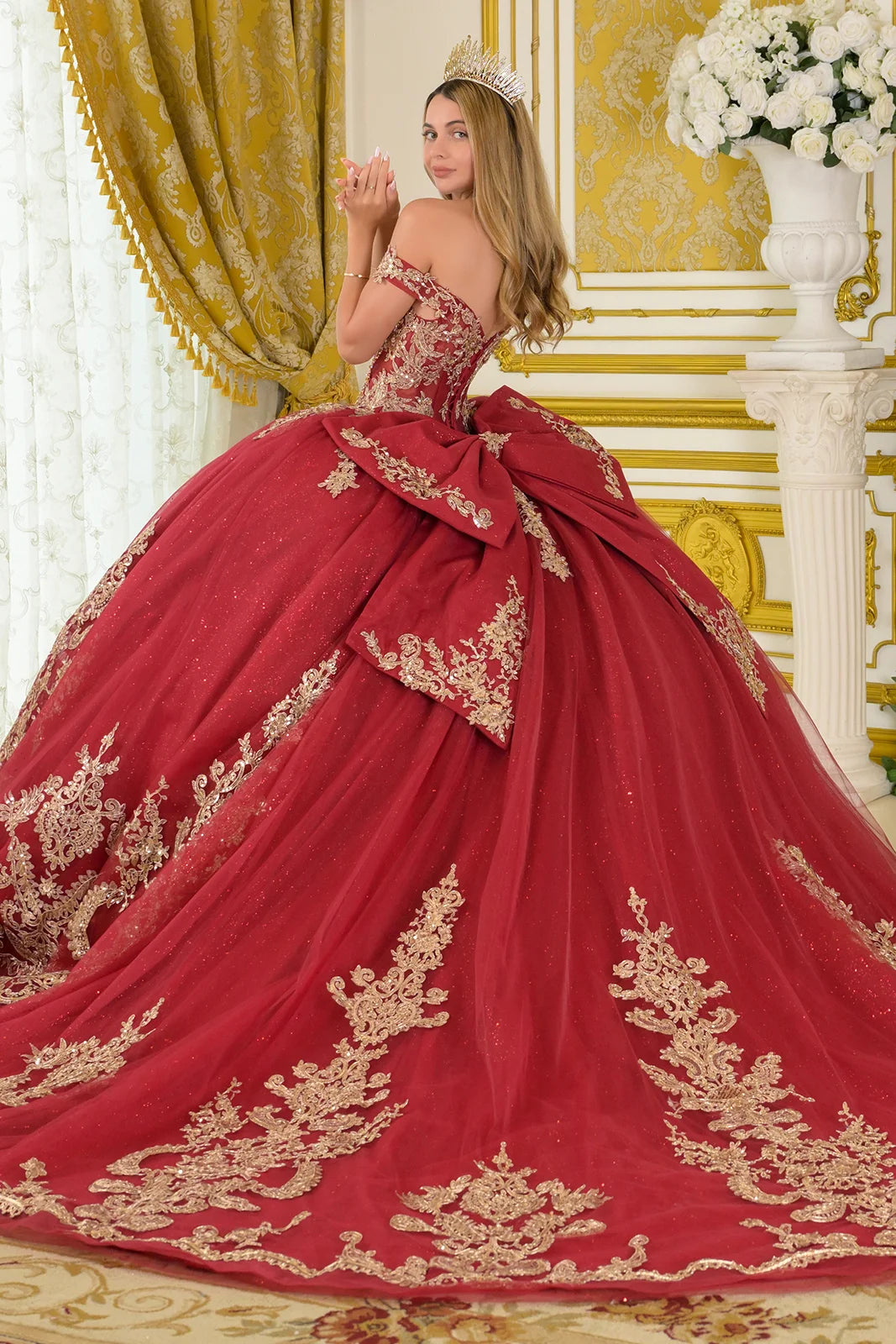 Vestido de XV Años Elizabeth K GL3673 - BURGUNDY/GOLD