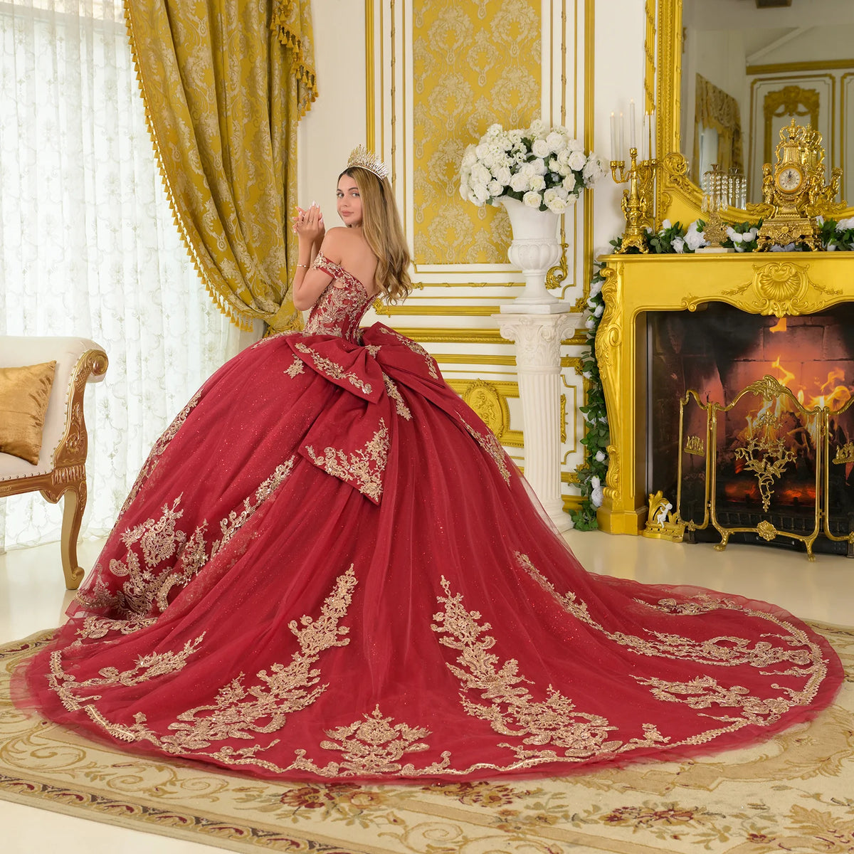Vestido de XV Años Elizabeth K GL3673 - BURGUNDY/GOLD