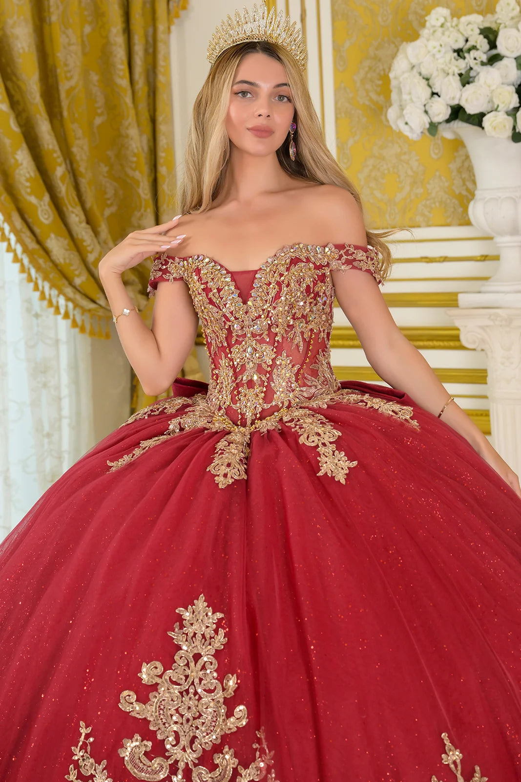 Vestido de XV Años Elizabeth K GL3673 - BURGUNDY/GOLD