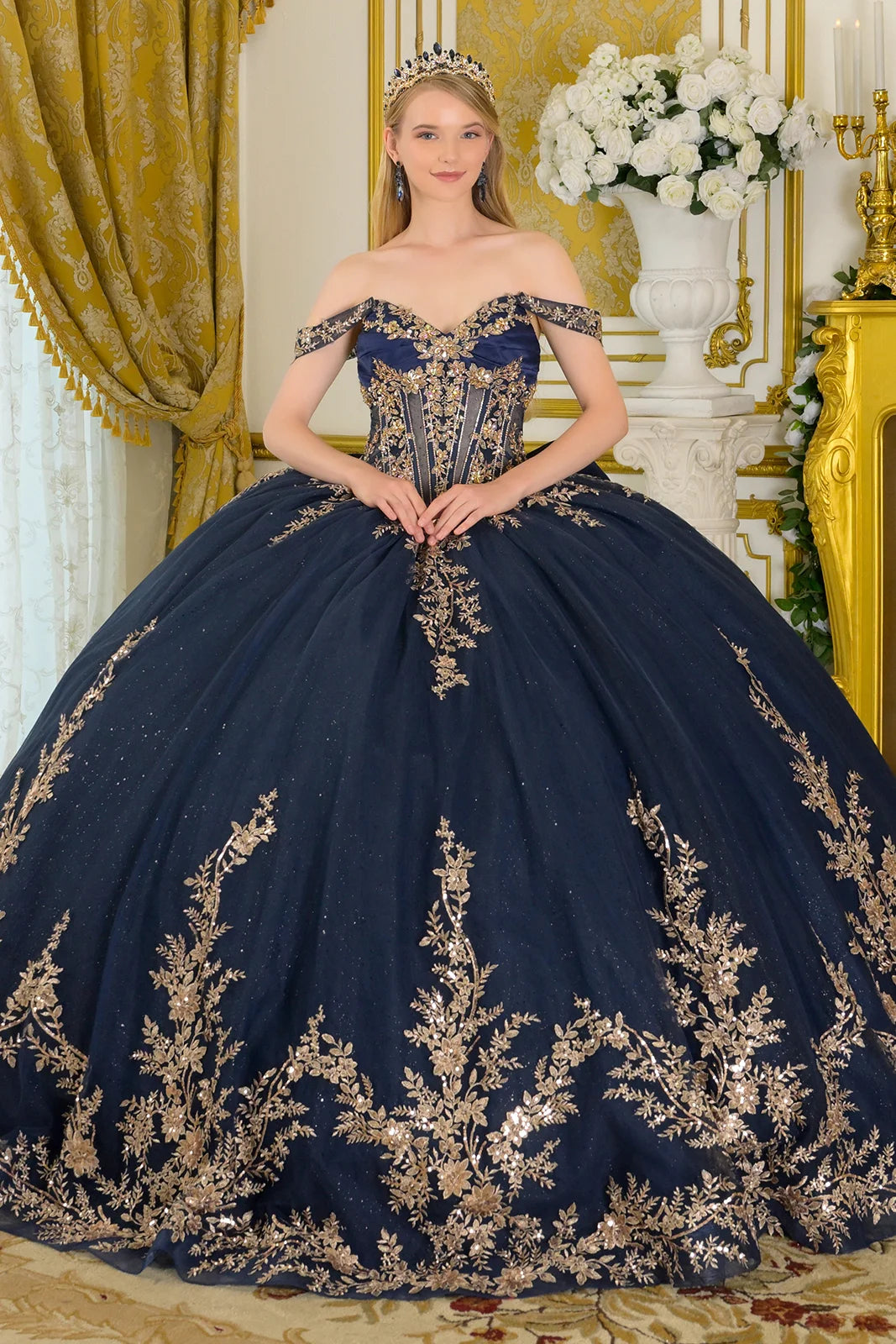 Vestido de XV Años Elizabeth K GL3674 - NAVY/GOLD