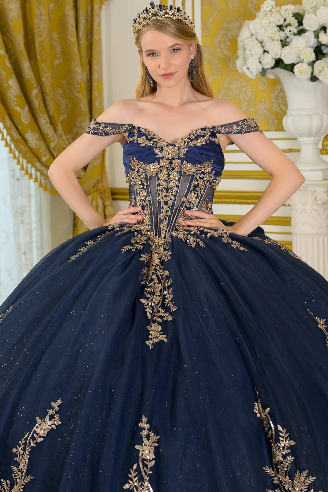 Vestido de XV Años Elizabeth K GL3674 - NAVY/GOLD