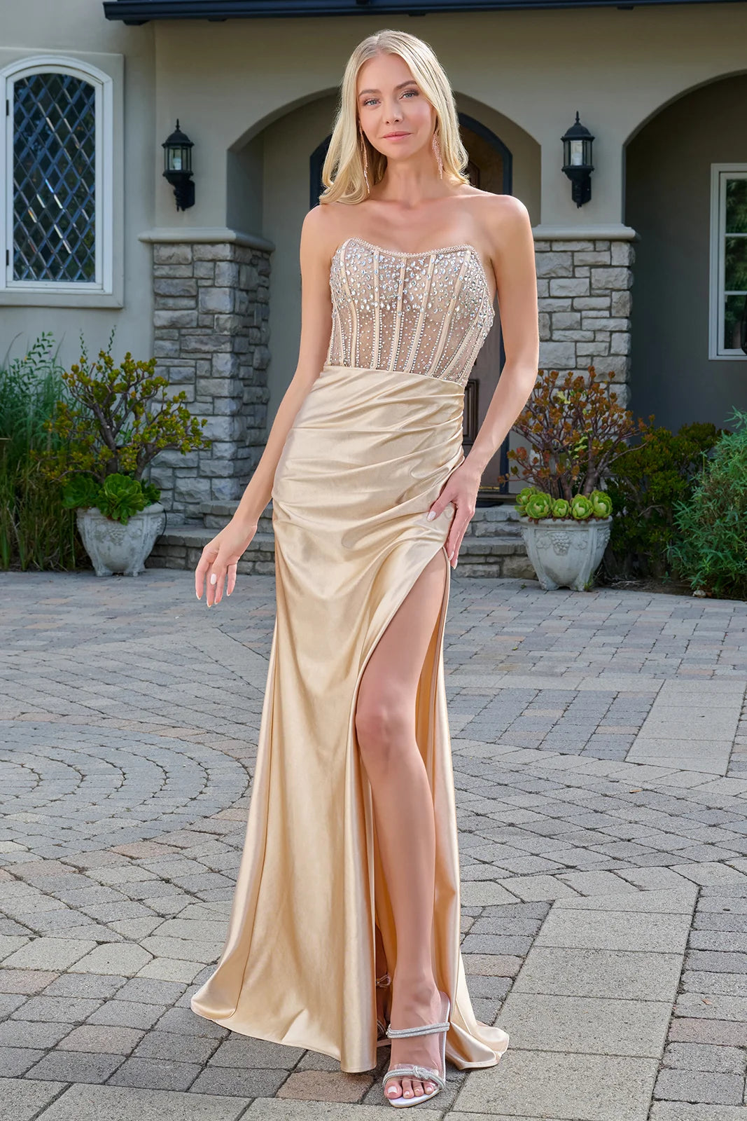 Vestido de Prom Elizabeth K GL3679 - CHAMPAGNE