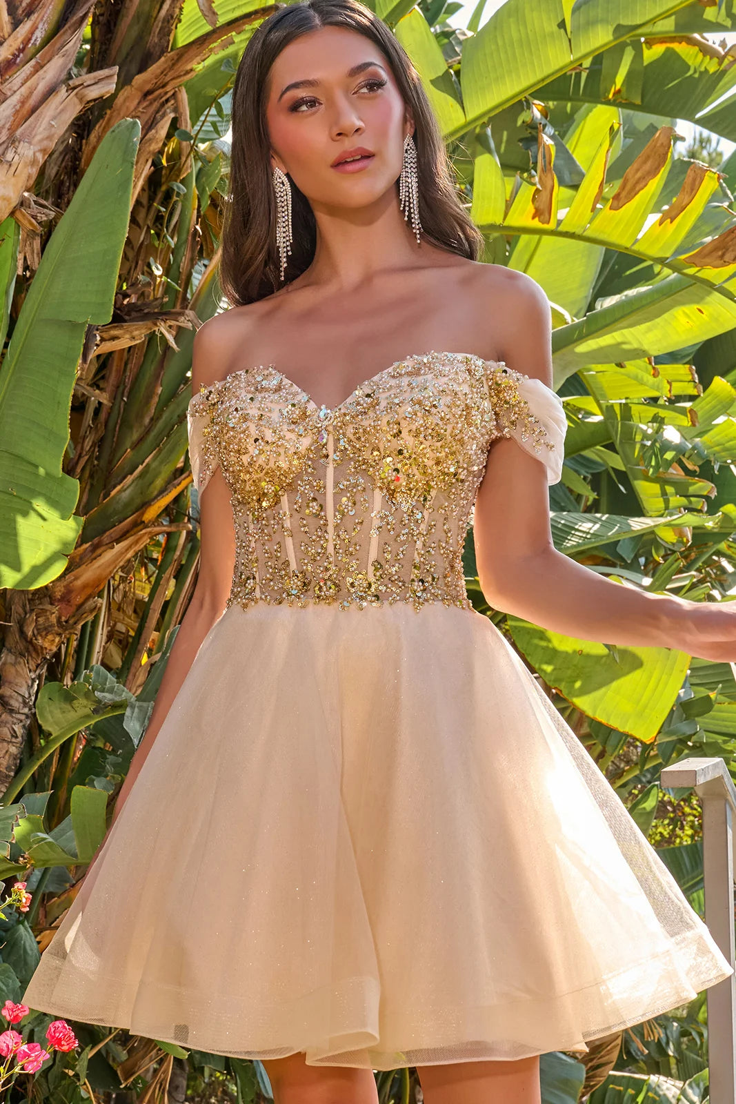 Vestido Corto de Cóctel Elizabeth K GS3684 - CHAMPAGNE
