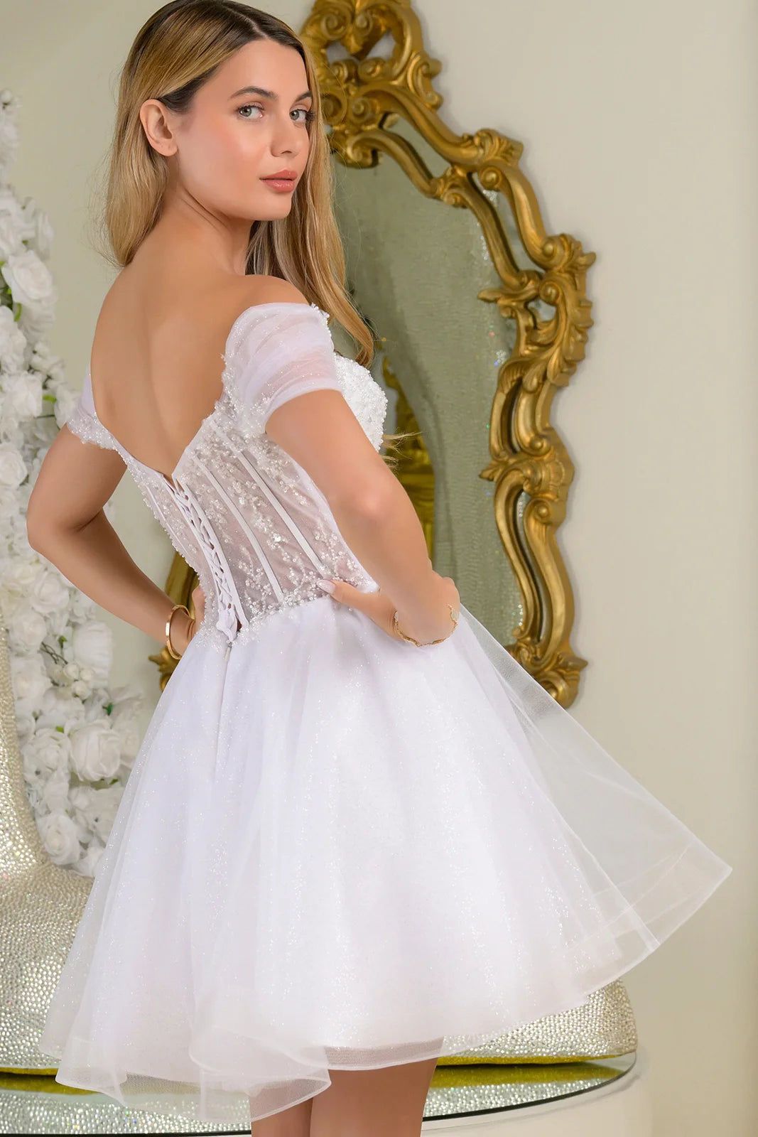 Vestido Corto de Cóctel Elizabeth K GS3684 - WHITE