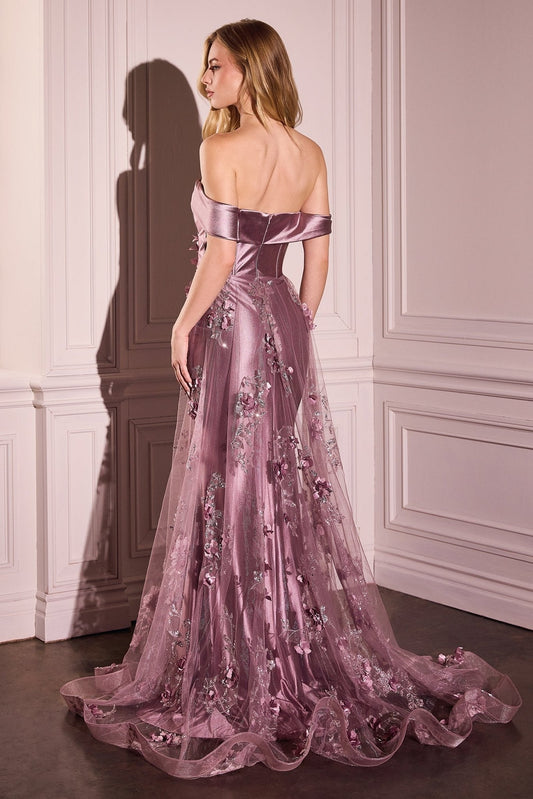 Vestido de noche corte sirena de satín y tul con aplicaciones J876