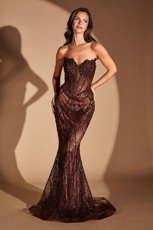 Vestido de graduación largo ajustado de tul con corset y pedrería J888