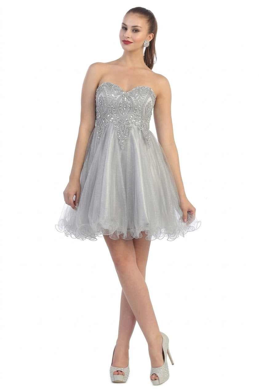Vestido Corto de Cóctel May Queen MQ1414 - SILVER